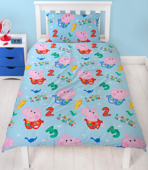 Peppa Pig Reversible Single Duvet Cover with Pillow Case Counting Dinosaurs