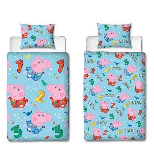 Peppa Pig Reversible Single Duvet Cover with Pillow Case Counting Dinosaurs