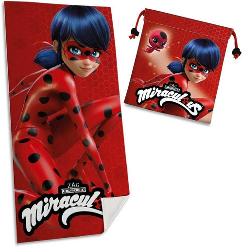 Miraculous Ladybug Microfibre Smooth Towel with Gym Bag