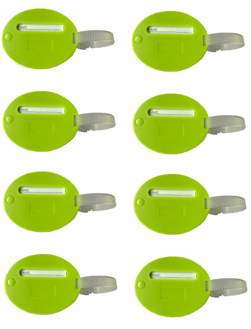 Eight Pack of Bright Green Luggage Tags with Hidden Address