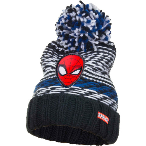 Spiderman Knitted Bobble Hat with Spiderman 3D Logo Blue / Black