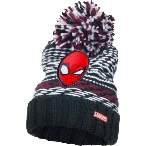 Spiderman Knitted Bobble Hat with Spiderman 3D Logo Purple / Black