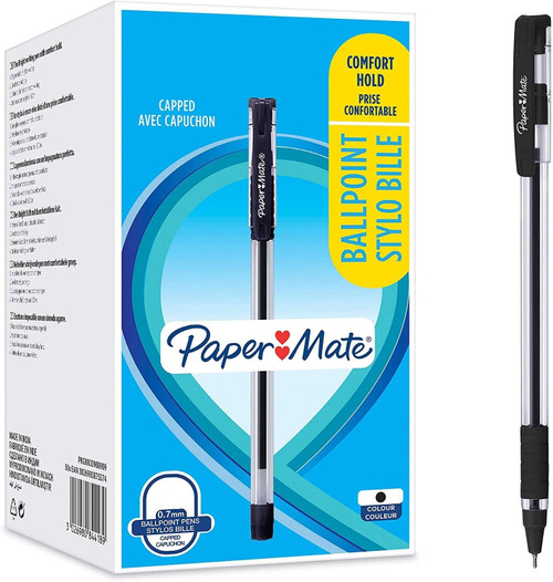 Paper Mate Ballpoint Pens, Comfort Grip Fine Point 0.7mm Black 20 Pens