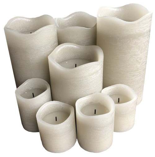 LED Warm Glow Taupe Wax Flameless Candles Set of 8 with Batteries