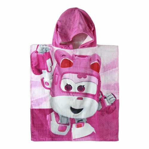 Super Wings Pink Poncho Hooded Beach Towel