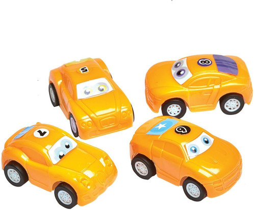 Set of 4 Small Toy 'Pull Back and Go' Racing Cars Yellow