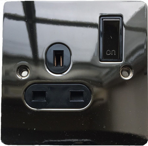 Plug Socket with Switch Polished Black Nickel Finish 3 Pin UK/Irl