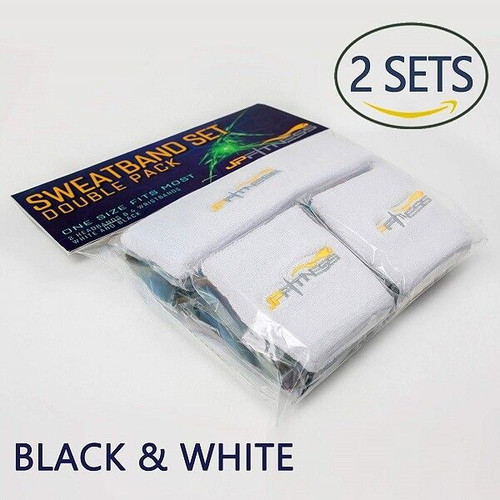 JP Fitness Double Pack Sweatband Set (2 Headbands + 4 Wristbands White/Black) JP Fitness Double Pack Sweatband Set (2 Headbands + 4 Wristbands White/Black)