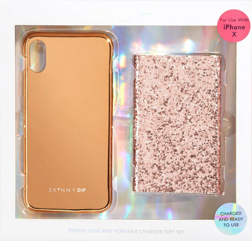 Skinny Dip Rose Gold iPhone XS/X Cover with 4000mAh Glitter Powerbank