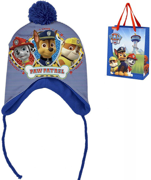 72 X Paw Patrol Peruvian Style Soft Fleece Childs Blue Stripe Hats and Gift Bag