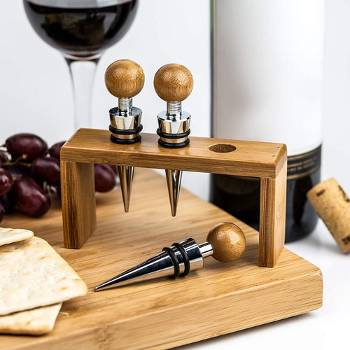 Grunwerg Classic Design 3 Piece Deluxe Bamboo Wine Stopper Set