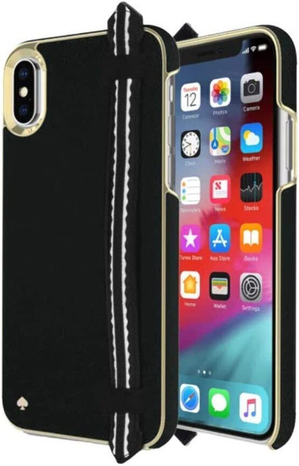 Kate Spade New York Black Saffiano Gold Scallop with Strap for iPhone XS MAX 6.5