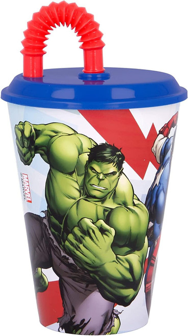 Avengers Large Plastic Tumbler with Lid and Bendy Straw (430ml) 15fl oz
