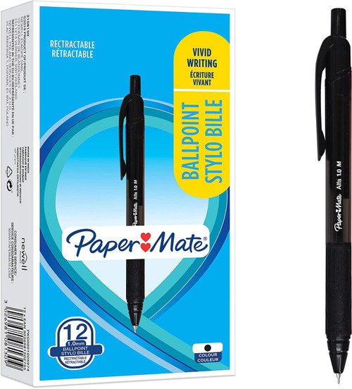 Paper Mate Brite Elite Alfa 1.0mm Retractable Black Ink Ballpen 12 Pack