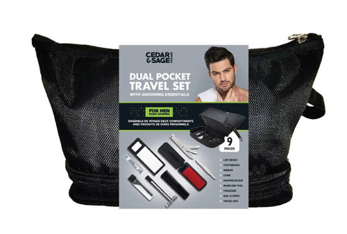 Cedar & Sage Dual Pocket Travel Set with 9 Pieces of Grooming Essentials