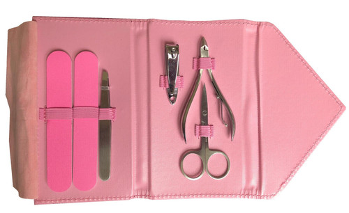 Fuschia Floral 6 Piece Manicure Set in Silky Pouch