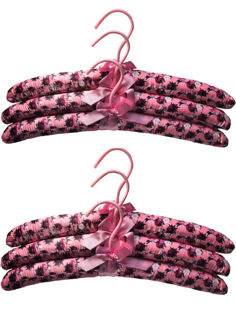 Floral Satin Style Padded Clothes Hangers 6 Pack