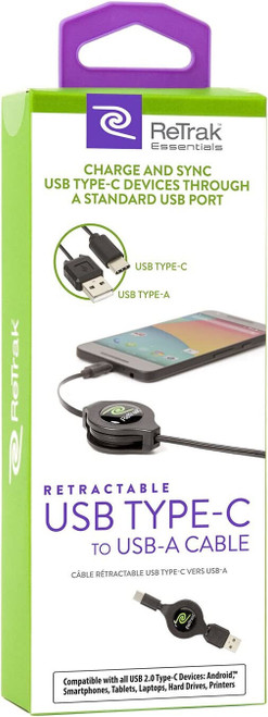 Retrak USB Type-C to USB-A Retractable Cable for Mobile Phones 0.8m Retrak USB Type-C to USB-A Retractable Cable for Mobile Phones 0.8m