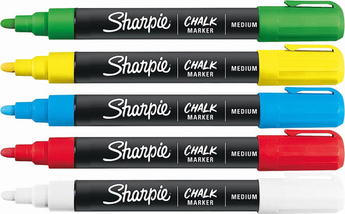 Sharpie Chalk Markers, Wet Erase, Chalk Pens, Assorted Colours 5 Count