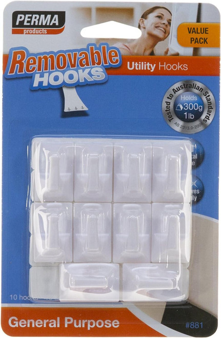 PERMASTIK Removable Wall Hooks 10 Multi Purpose Utility Hooks