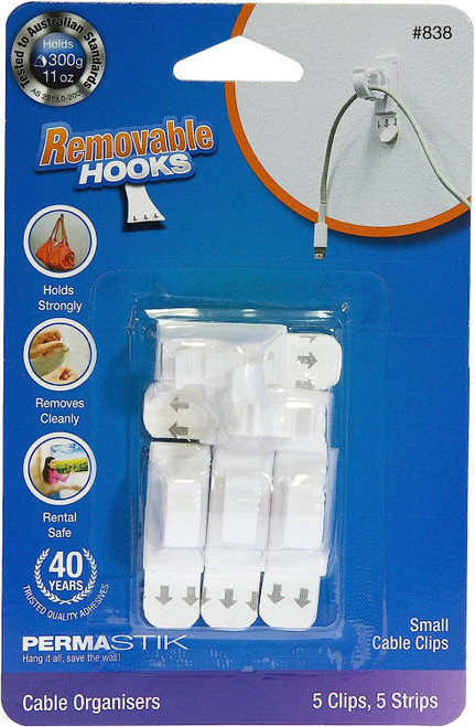 BULK 100 PACKS of PERMASTIK Removable Wall Hooks 5 Small Cable Organisers