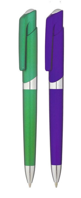 Cosmos Retractable Ballpoint Pen Twin Pack Metallic Green and Purple Black Ink