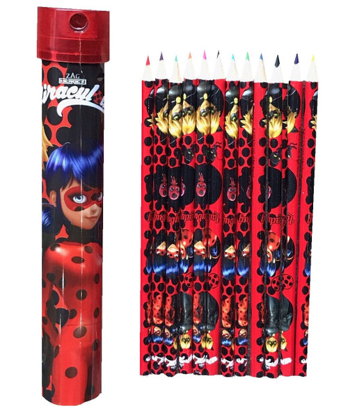 Miraculous Ladybug  Metallic Tubular Case with 12 Pencil Colors & Sharpener