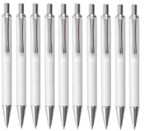 Cosmopolitan Retractable Ballpoint Pen Gloss White with Chrome Black Ink 10 Pack