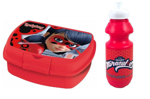Miraculous Ladybug Small Sandwich Lunch Box and Bottle Red