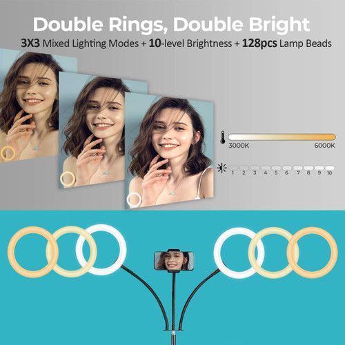 Instagram, Tik Tok and Mobile Double Ring Light with Tripod and Remote