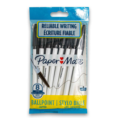 Paper Mate 045 Ball Point Pens 1.0mm Capped 8 Pack Black