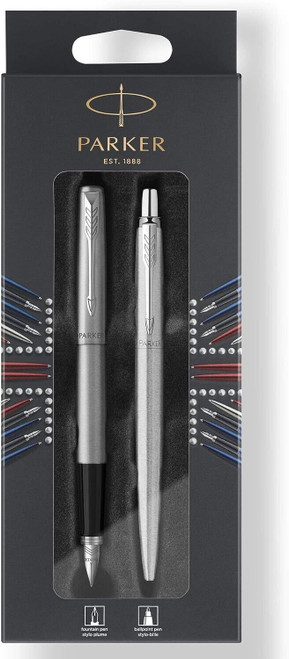 Parker Jotter Twin Pack Stainless Steel Ballpoint and Fountain Pen Medium