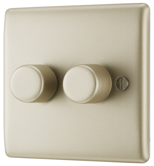BG Intelligent Double Dimmer Switch 2 - Way Push On/Off Pearl Nickel