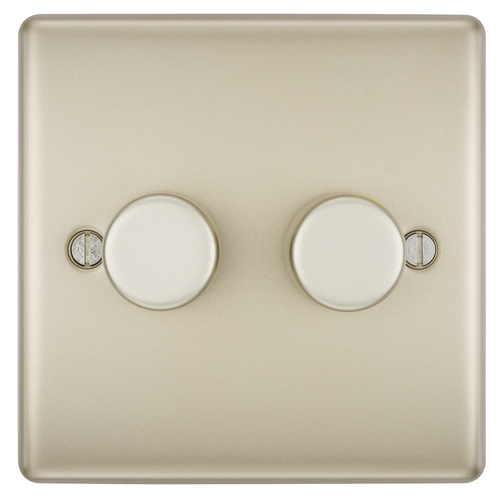 BG Intelligent Double Dimmer Switch 2 - Way Push On/Off Pearl Nickel