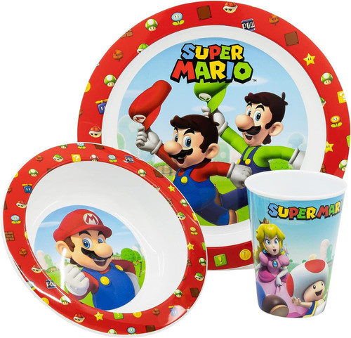 Super Mario 3 Piece Meal Set Plate, Bowl and Tumbler