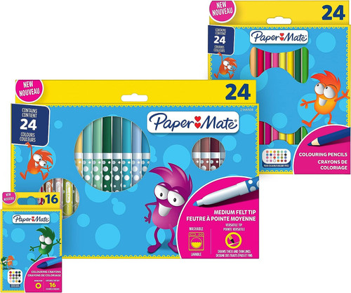 Paper Mate Kids Drawing Set 64 pieces Coloring Pencils, Pens & Crayons