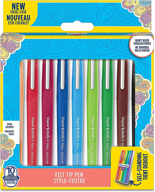 Paper Mate Flair Felt Tip Pens 0.7mm Tip Vivid Colours Easel Case 10 Pack