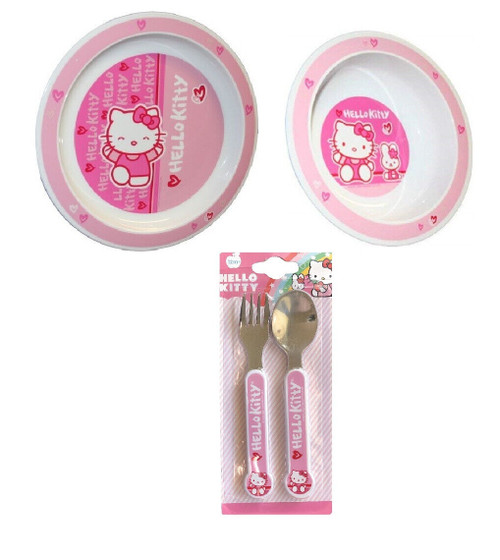 Hello Kitty Plate, Bowl and Metal Cutlery Set
