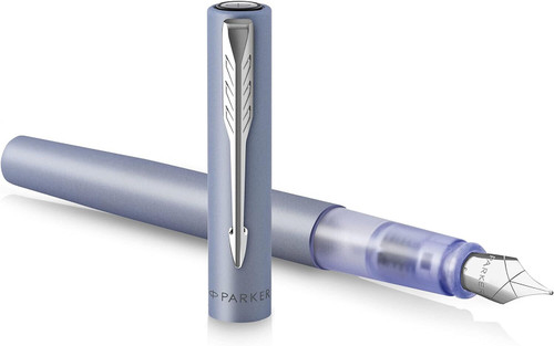 Parker Vector XL Fountain Pen Medium Silver Blue Metallic Blue Ink