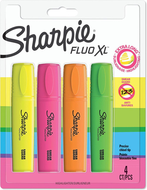 Sharpie Fluo XL Highlighters Chisel Tip Assorted Fluorescent 4 Count