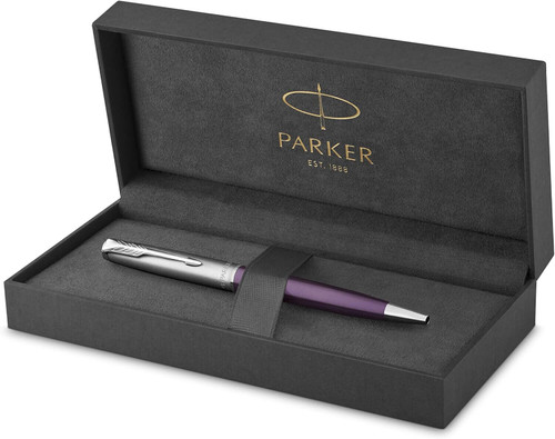 Parker Sonnet Violet with Sand Blasted Chrome Ballpoint Pen Medium Black Ink