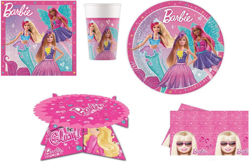 Barbie Ultimate Party Pack, Cups, Plates, Serviettes, Table Cover and Cake Stand