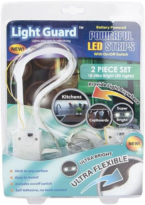 Light Guard Powerful Battery LED Strip Lights 18 Bright White LED's