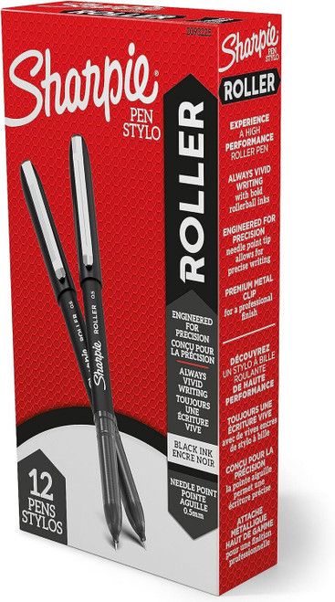 Sharpie Rollerball 0.5mm Needle Point Pen with Black Ink 12 Pack of Pens