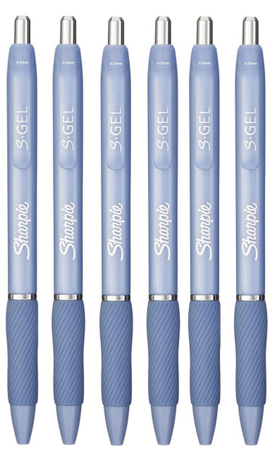 Sharpie S-Gel 0.5mm Fine Gel Pen Frosty Blue with Black Ink 6 Pack of Pens