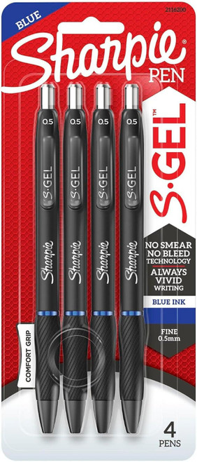 Sharpie S-Gel 0.5mm Fine Gel Pen with Blue Ink 4 Pack of Pens