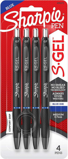 Sharpie S-Gel 0.7mm Medium Gel Pen with Blue Ink 4 Pack of Pens