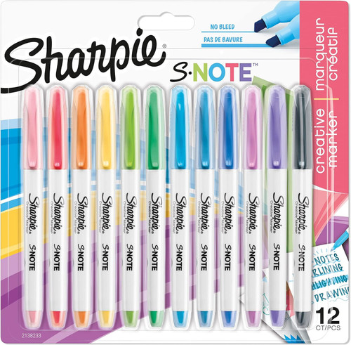 Sharpie S Note 12 Pack of Creative Marker Pens Assorted Pastel Colours