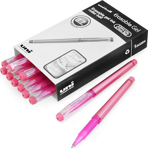 Uni-Ball Erasable Gel Ink Rollerball Pen 0.7mm Medium 12 Pack Pink