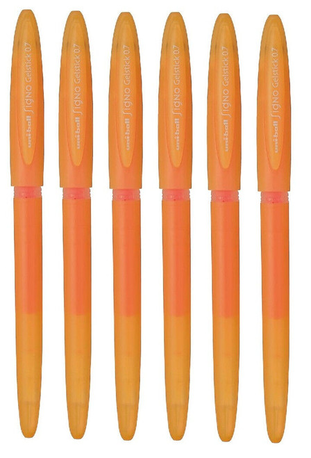 Uni Ball UM-170 Fluorescent Orange Gel Stick Pen Fine Point 6 Pack